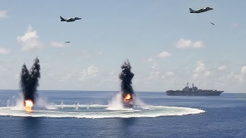 Feared US Marines Fighter Jets in Action Dropping Tons of Bombs in Middle of the Ocean