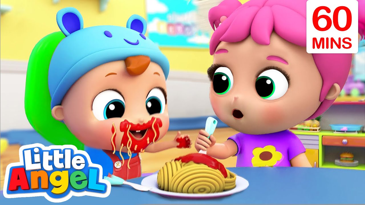 ⁣Yum Yum, Baby Loves Spaghetti - Little Angel | Kids Cartoons & Nursery Rhymes | Moonbug Kids
