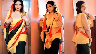 Hot Look In Saree Yellow Saree With Black Blouse Simple Makeup Saree Look