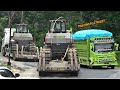 Hino Full Telolet ,Duet Trailer Faw muatan dozer, ikuti 2 truk trailer UD QUESTER muat gandengan