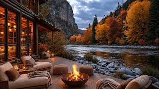 Cozy Autumn Riverside Retreat 🍂🔥 Birdsong, Crackling Fire & Flowing Stream Sounds for Relaxation