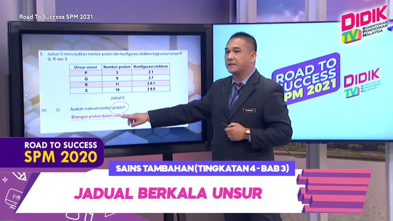 DidikTV Road To Success SPM 2021 | Sains Tambahan (Tingkatan 4 - Bab 3) Jadual Berkala Unsur