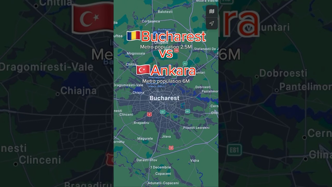 🇷🇴Bucharest vs 🇹🇷Ankara size comparison 