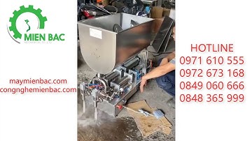 Máy chiết rót dung dịch 2 vòi có bồn khuấy trộn sản phẩm tương ớt, sa tế...