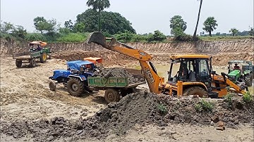 JCB Backhoe loader cutting soil and loading tractor trolly-JCB 3DX super working_Dozer video