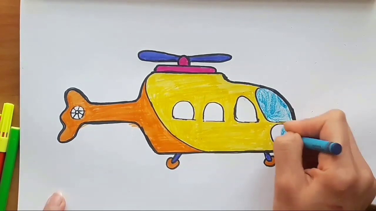 تعليم الأطفال رسم طائرة الهليكوبتر وتلوينها تعليم الرسم للأطفال Youtube