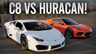 Corvette C8 vs Huracan LP-580-2! Roll Racing \& Highway Pulls!