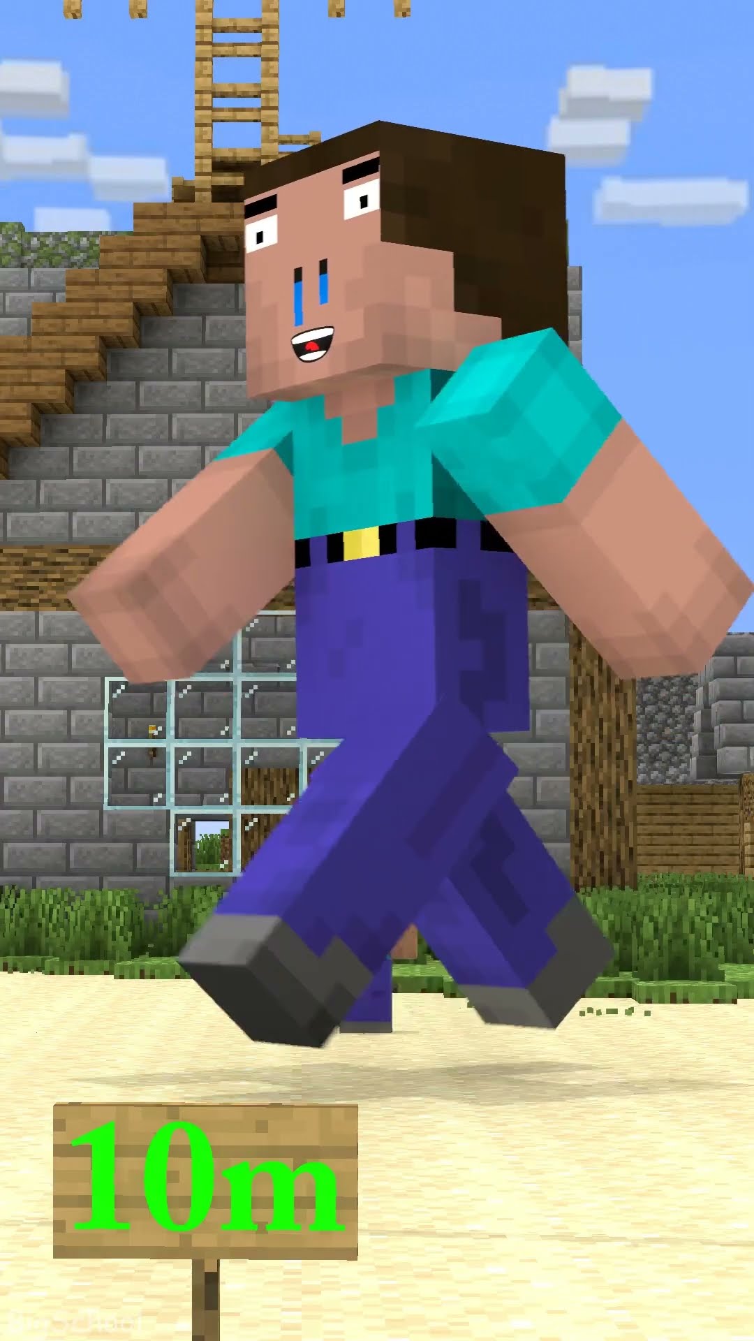 When Herobrine sees Noob with a height of 0.5m and 100m! ?