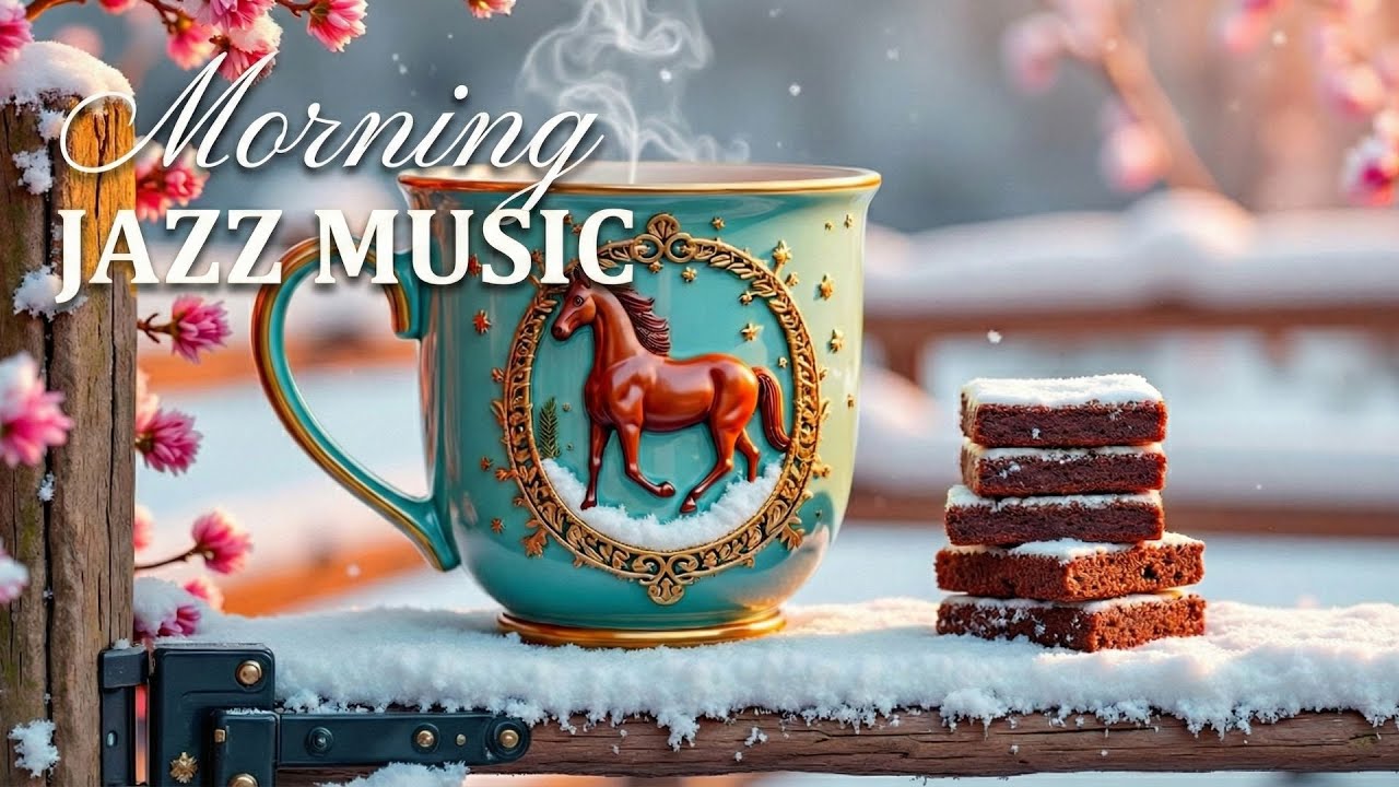 Morning Jazz Music 🌸 Beautiful Snowy Garden Ambience with Pink Flowers - Happy Jazz for Work