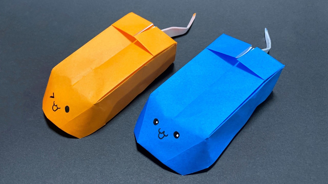 【簡単折り紙】パソコンのマウスの折り方 🖱️ 1枚で！ How to make a Paper Mouse (Computer ...