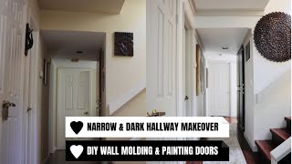 DIY Narrow & Dark Hallway Makeover | Baseboard, Crown Molding, Painted Doors & Fire Alarm Update