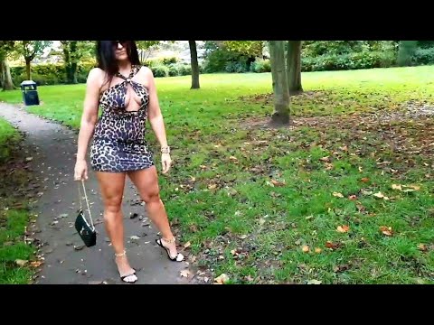 Leopard print dress and heels walk  @MatureStilettoDiva