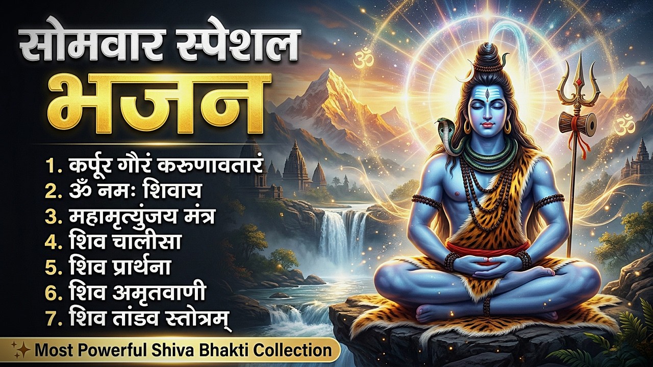सोमवार भक्ति भजन : कर्पूर गौरम करुणावतारं, ॐ नमः शिवाय, महामृत्युंजय मंत्र, शिव अमृतवाणी व आरती