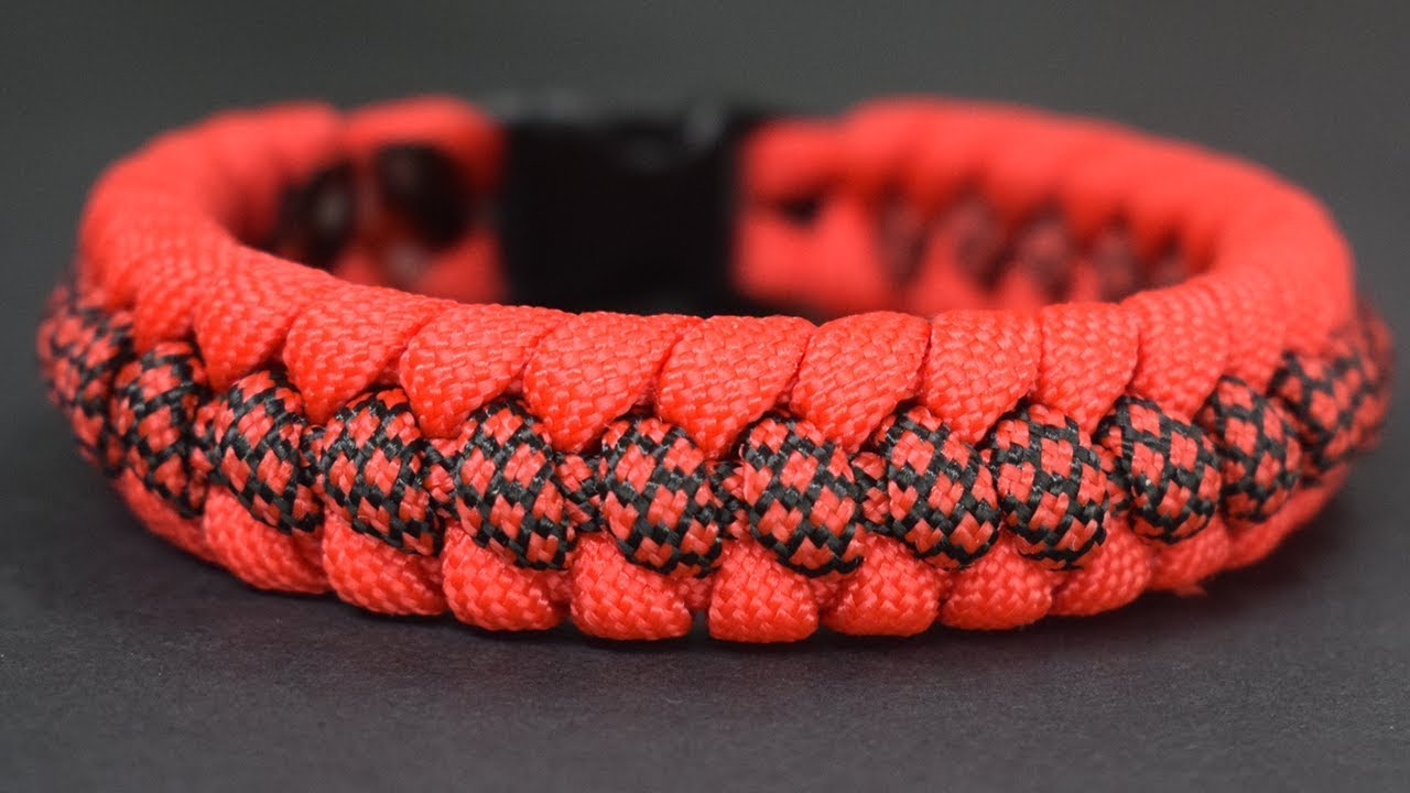 Pulsera roja  paracord espina de pescado marcada o Ridged Fishtail