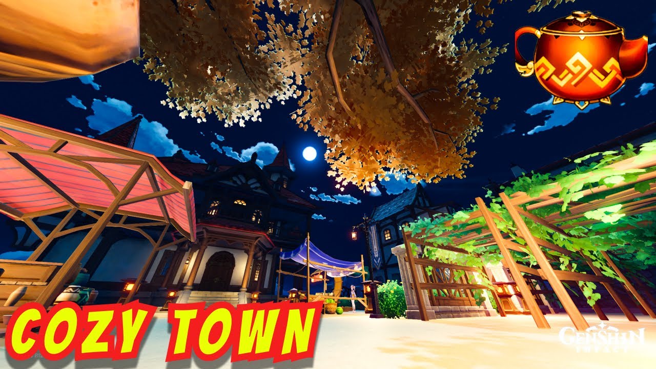 COZY BEACH TOWN Serenitea Pot Genshin Impact House Designs Teapot