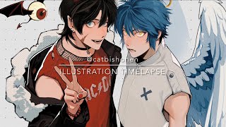 [Illustration Timelapse - Clip Studio Paint] Double Trouble / Demon x Angel