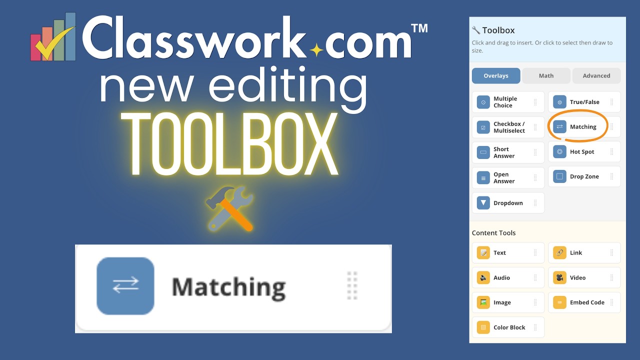NEW Matching: Classwork.com Editor Toolbox - YouTube