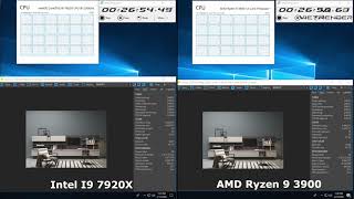 3Dsmax Corona 2 Render Time Exterior AMD Ryzen 9 3900 vs Intel I9 7920X