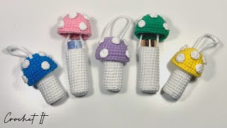 Crochet Mushroom Chapstick Holder🍄Tutorial🍃Subtitles Available 💬/ Chapstick, Money, Lighter…