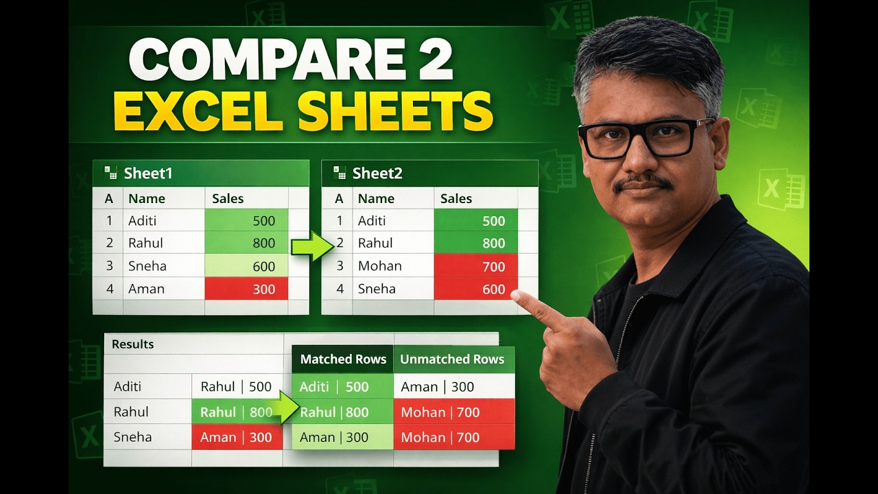 Compare Two Excel Sheets to Find Matching & Missing Data - YouTube