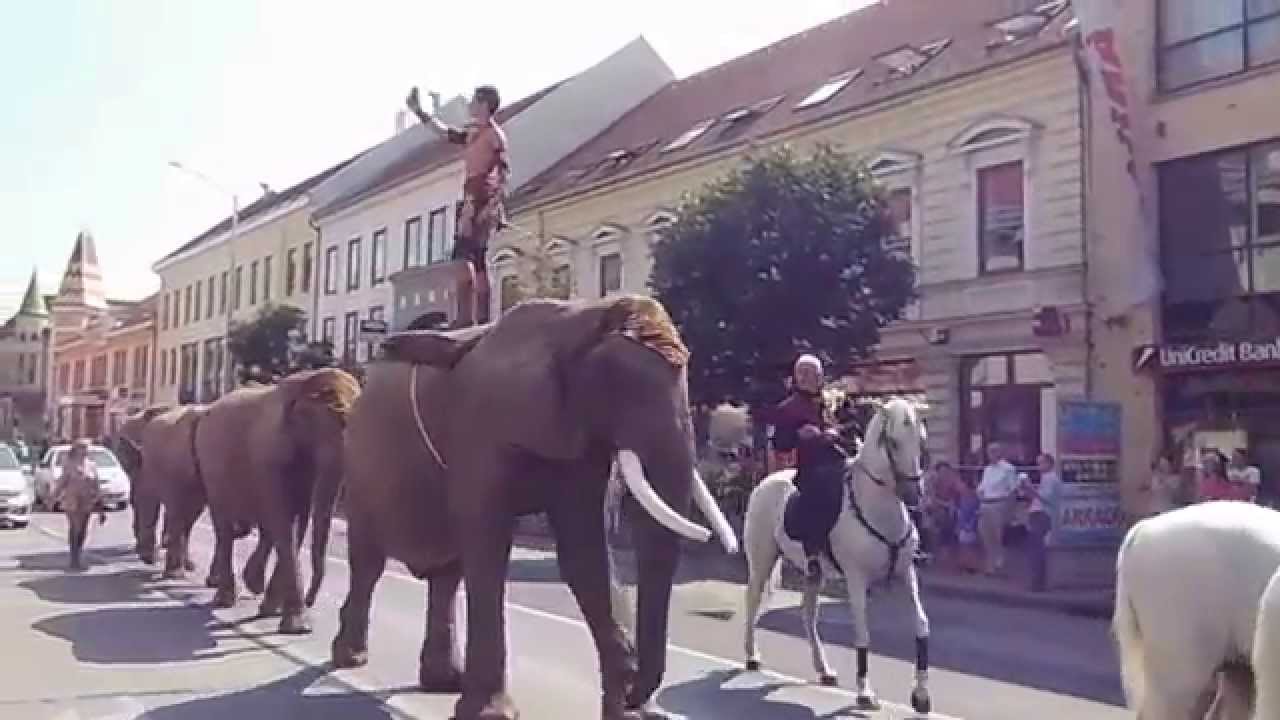 Magyar nemzeti cirkusz felvonulása Pécsen