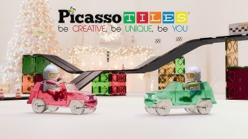 PicassoTiles PicassoToys Magnetic Tiles Race Car Track Building Blocks Action Figures Kids STEAM Toy