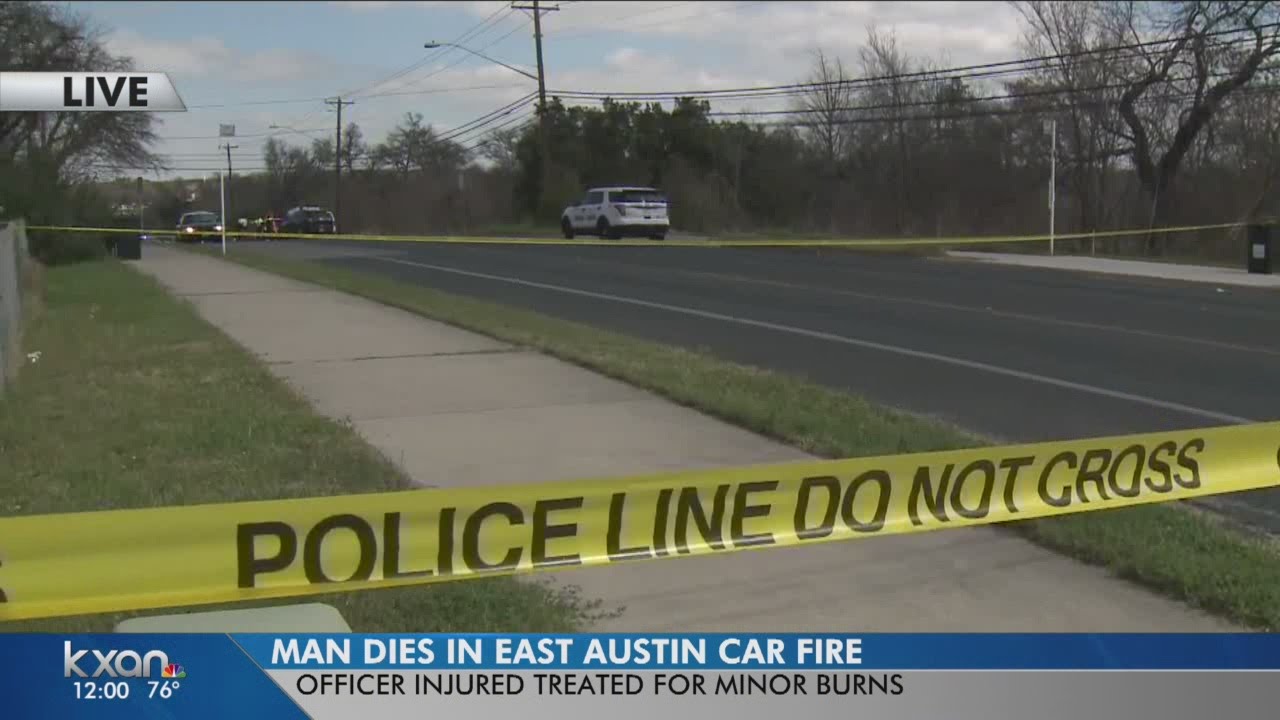 Man dies in car fire, officer hurt trying to save him