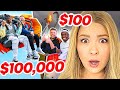 AMERICANS REACT TO SIDEMEN $100,000 vs $100 THEME PARK