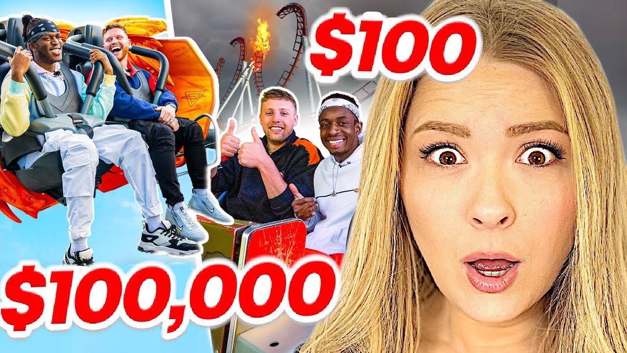 AMERICANS REACT TO SIDEMEN $100,000 vs $100 THEME PARK