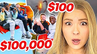 AMERICANS REACT TO SIDEMEN $100,000 vs $100 THEME PARK