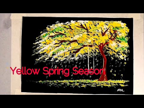 Drawing a yellow spring season tree | melukis pokok musim luruh