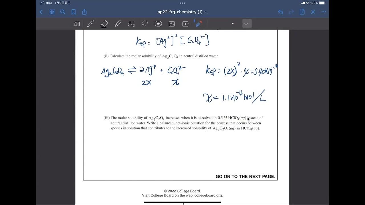 AP chemistry 2022 FRQ Q7 YouTube