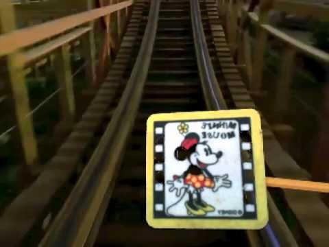 Minnie mouse rides a roller coaster