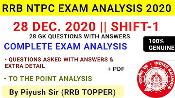 RRB NTPC Exam Analysis 2020/28 dec 2020 shift 1/rrb ntpc today/rrb ntpc today paper/ntpc analysis