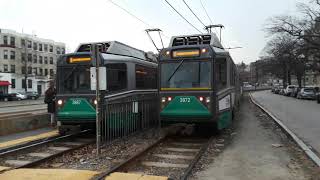Boston Mbta Green Line Train Departing Griggs Street Long Avenue Station Feb 25, 2020