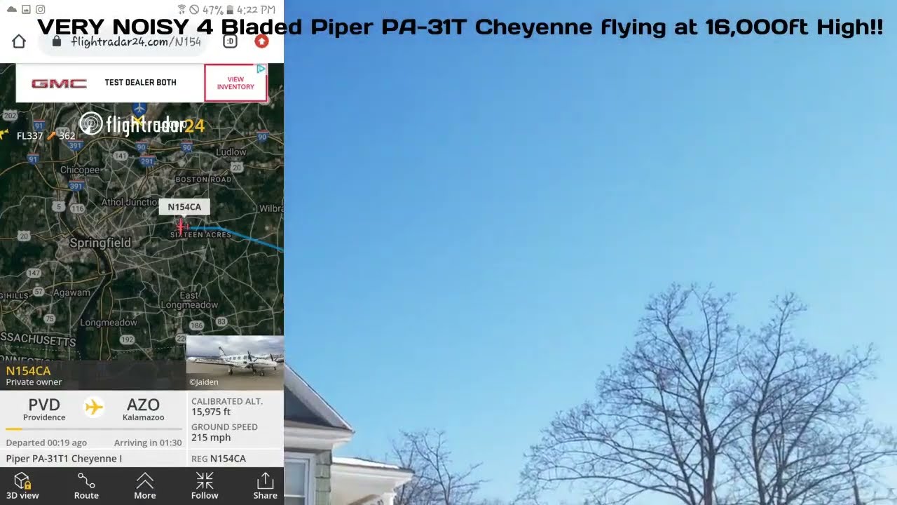 VERY NOISY 4 bladed Piper PA-31T Cheyenne flying at 16,000ft High!!