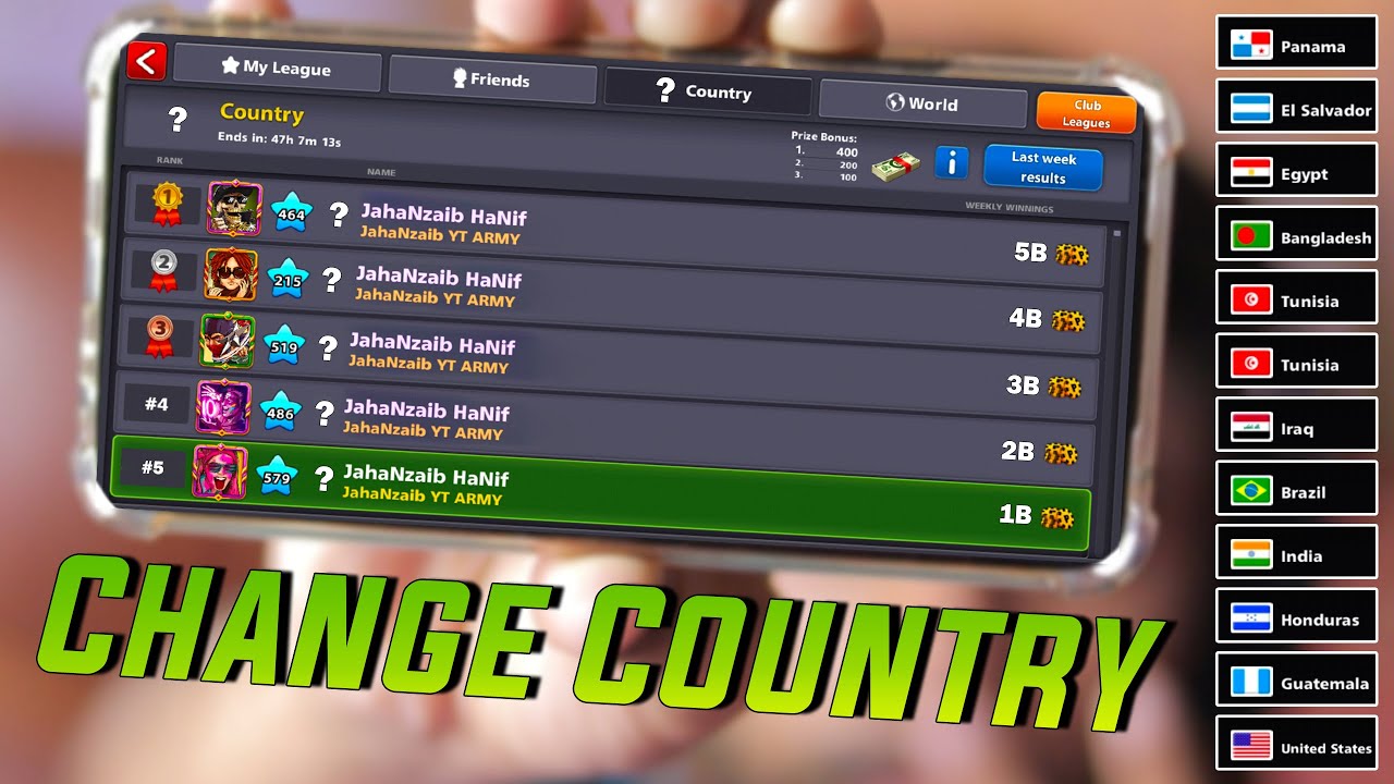 How to Change Country In 8 Ball Pool And Easily Win Country | Advantages  and Disadvantages - YouTube