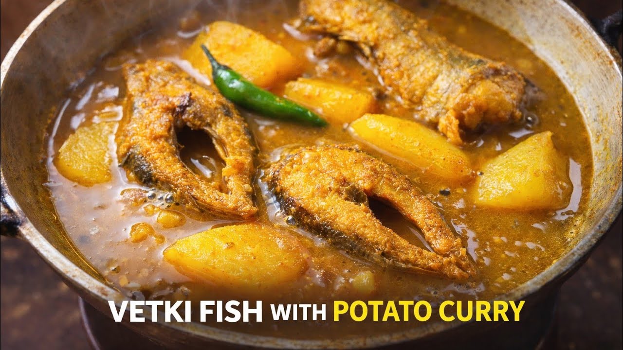 Simple Vetki Fish & Potato Curry | Sohoj Vetki Mach O Aloo Jhol || Cooking with RiSu 