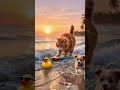 Sunset Surf Squad 🏄‍♂️🐱 | Cutest Beach Vibes Ever!