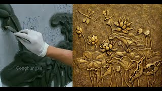 Steps to make beautiful lotus flower reliefs with cement / imitation bronze paint