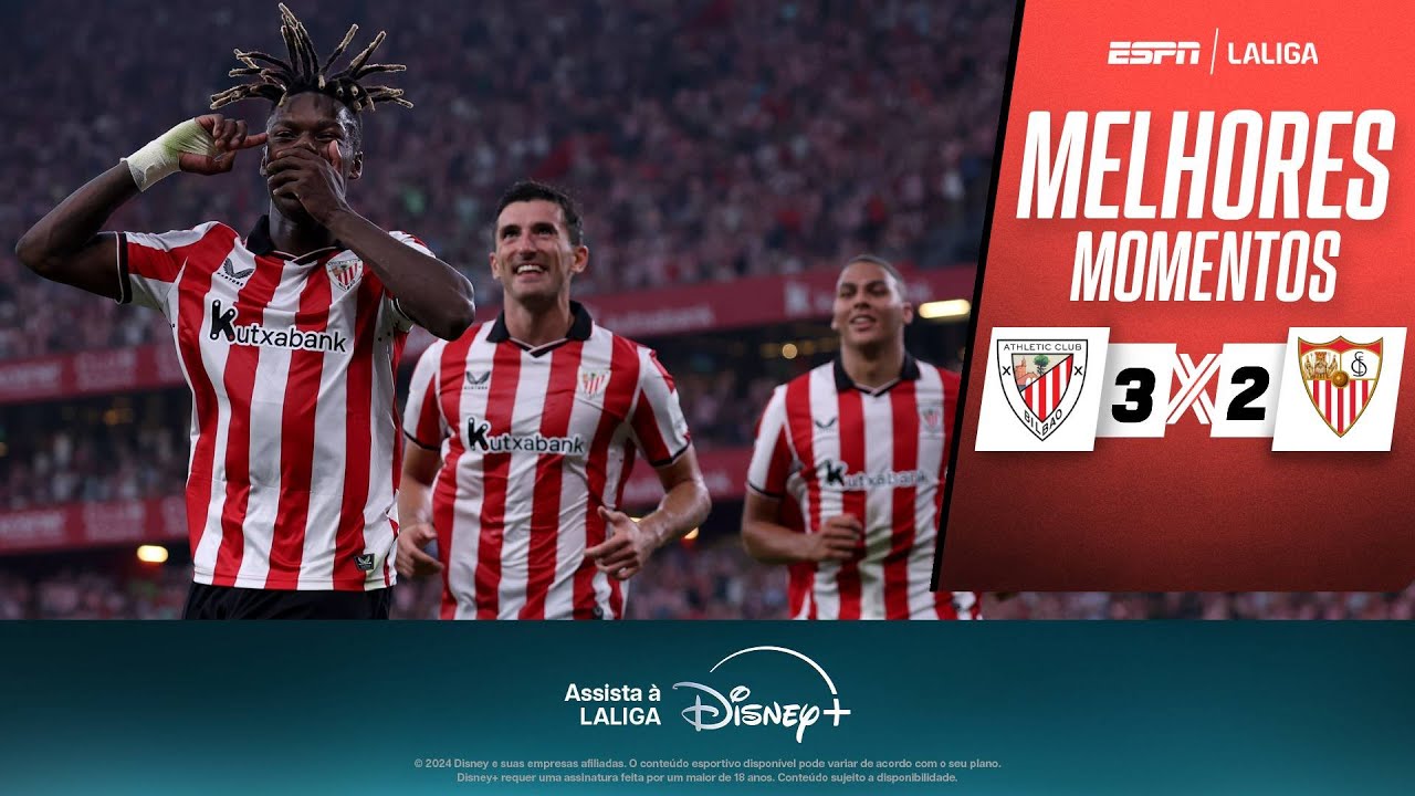 Em jogo BEM DISPUTADO, ATHLETIC BILBAO vence SEVILLA por 3 a 2 na 1ª rodada de LALIGA