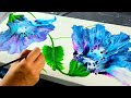 Gorgeous Blown Flowers with Hand Painted Leaves! ~ EASY TUTORIAL ~ Acrylic Pouring / Fluid Art