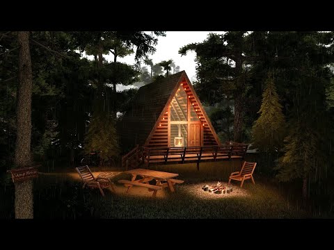 Camp House in Rainy Quiet Night Ambience | Cozy Rain Sounds in Forest for Sleep and Relaxation