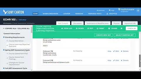 Entering Course Outcomes into Your Taskstream Course Assessment Workspace