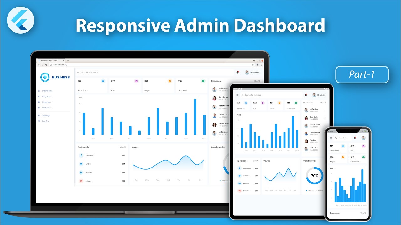 Responsive Admin Dashboard or Panel using Flutter  - Flutter Web UI - Part 1