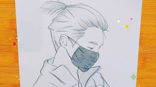 رسم انمي سهل | رسم انمي ولد يرتدي كمامة بطريقة سهلة للمبتدئين |رسم ولد كيوت سهل خطوة بخطوة