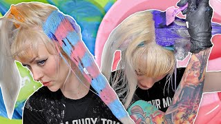 Let&#39;s make TIGER STRIPES cool again 🤘 Pastel Pink &amp; Blue Rainbow Hair 🩷🩵