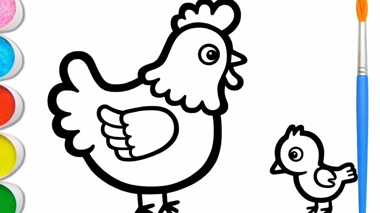 A Chicken, a Chick and a Rooster Drawing, Painting & Coloring for Kids and Toddlers 🐔🐤🐓 