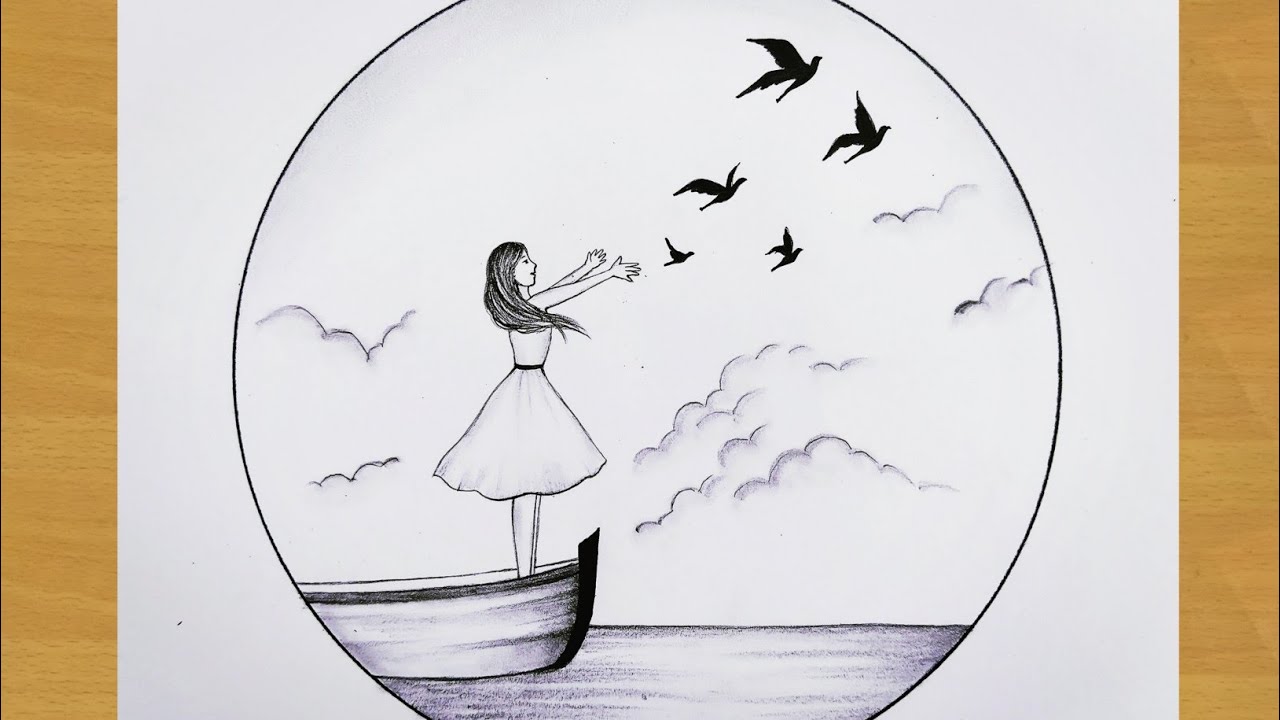 How To Draw Girl Enjoying On A Boat - Scenery Drawing - Pencil Drawing -  Gali Gali Art || - Youtube
