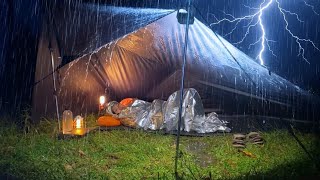 ⛈️THUNDER AND LIGHTNING‼️ RAINY SOLO CAMPING IN THE FOREST WITHOUT A TENT